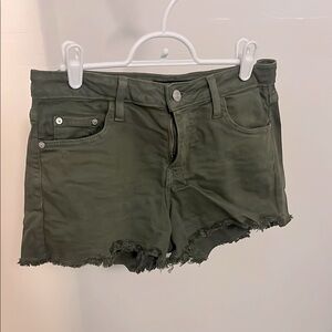 Women's Olive Green Frayed Hem Shorts